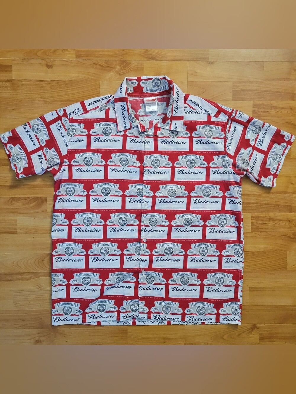 Budweiser AOP Logo All Over Print Beer Button Up Shirt Mens Size XL